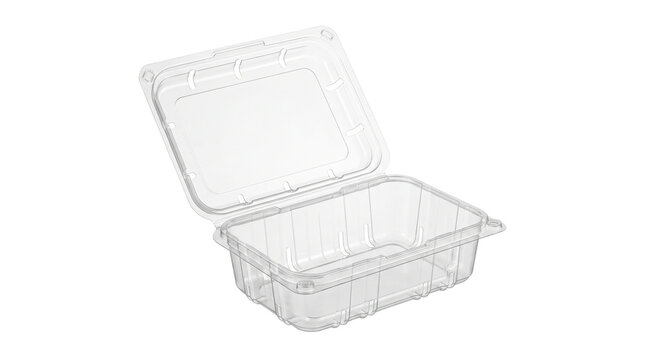 Open clear plastic clamshell container isolated on transparent background png