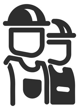 Men in hard hats. Workers and builders black icon