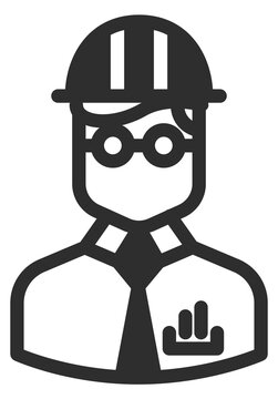 Engineer black icon. Worker portrait in hard hat