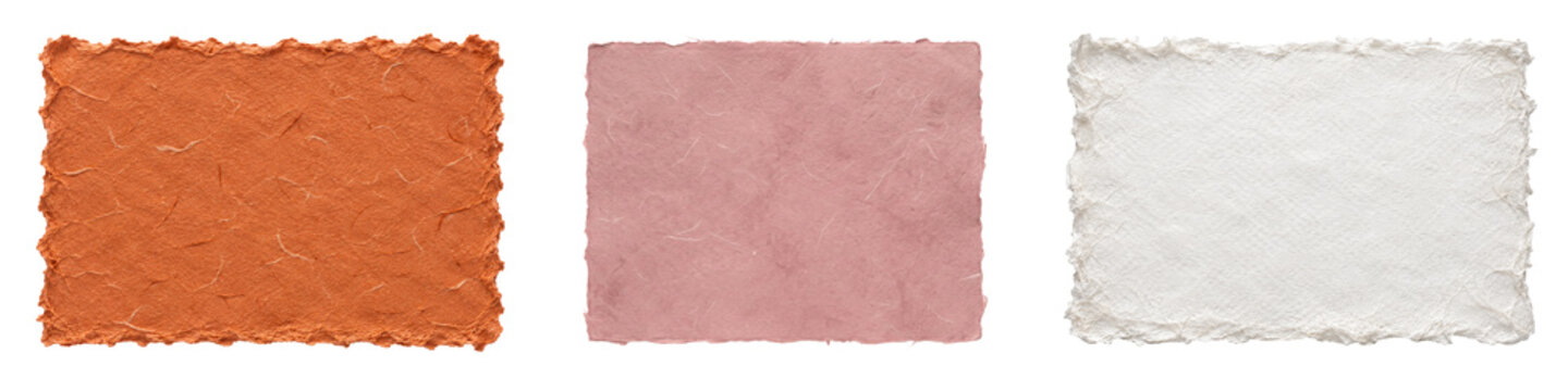 Handmade Paper Texture Swatches in Orange, Dusty Pink and White with Rough Edges for Branding, Packaging, Stationery and Creative Design