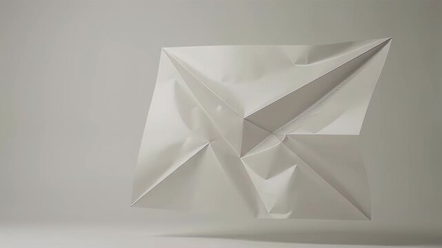 Abstract visualization of a crumpled white paper sheet floating in a neutral minimalist studio environment symbolizing creative process and failed ideas.