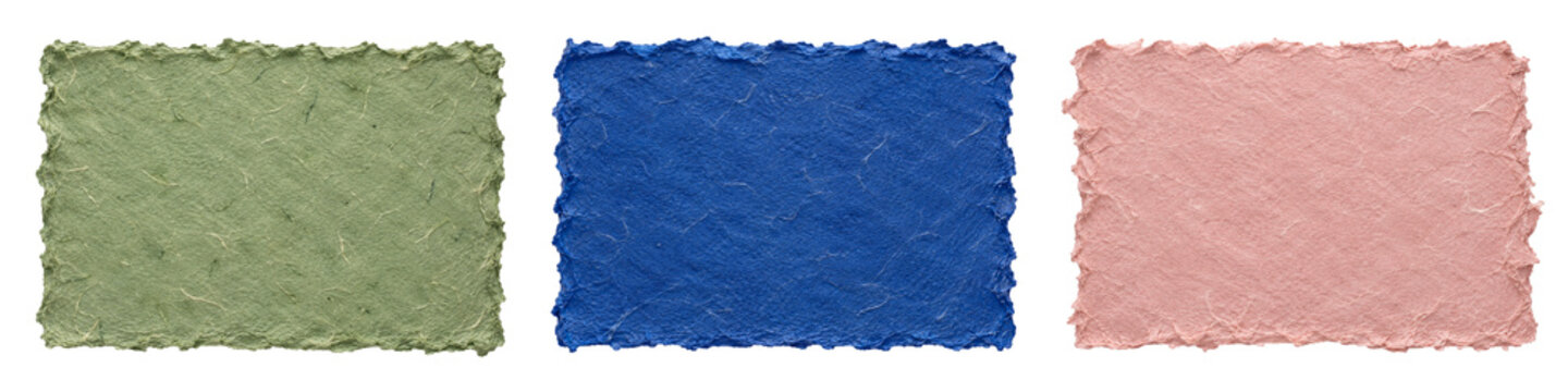 Handmade Paper Texture Swatches in Sage Green, Blue and Blush Pink with Rough Edges for Branding, Packaging, Stationery and Creative Design