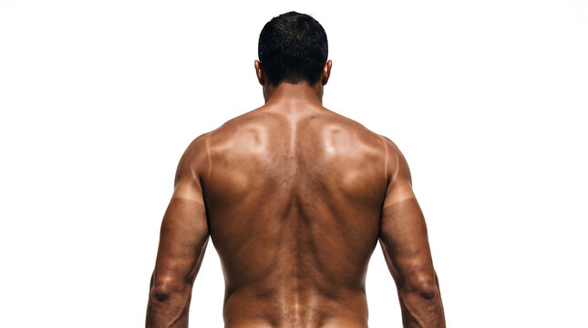 Muscular Man Back Tan Lines Isolated White Background Brazilian Summer Pre Season Concept summer