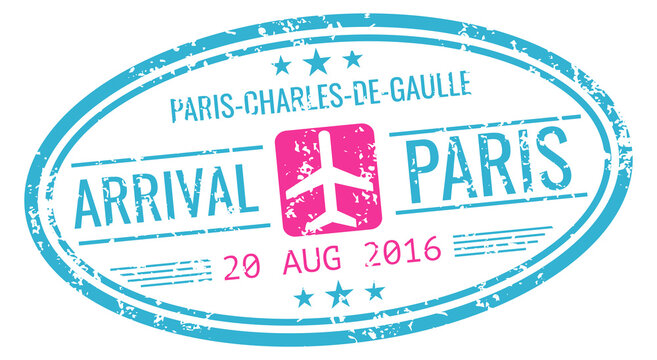 Paris arrival visa. Airport grungy passport stamp