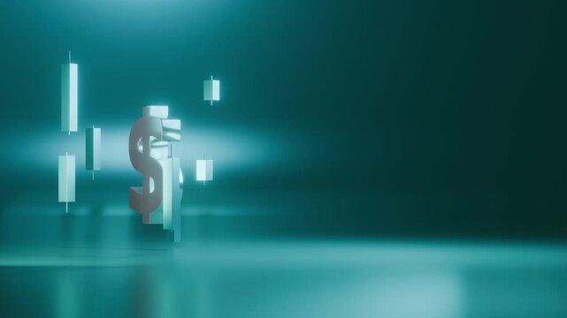 Floating 3d US Dollar Symbol and candlestick stock market, seamless loop Background