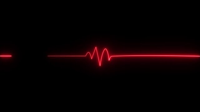 Red Neon Heartbeat Line Pulsing Through a Glowing Sphere with Light Rays pulse cardiogram