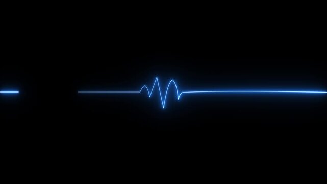 Blue Neon Heartbeat Line Pulsing Through a Glowing Sphere with Light Rays pulse cardiogram
