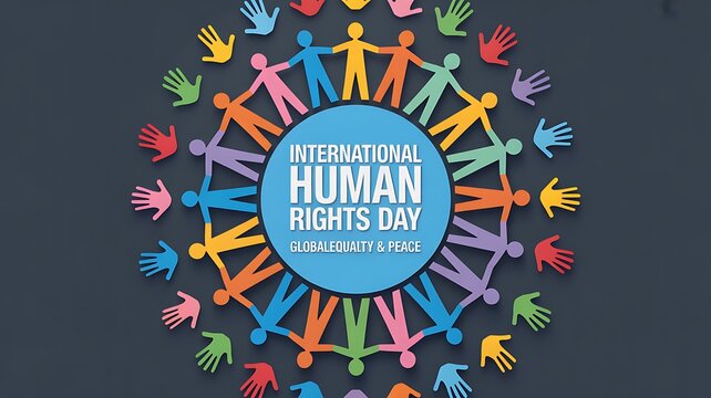  International Human Rights Day illustration with diverse people holding hands