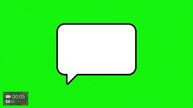 A clean isolated blank speech bubble is presented against a vibrant green screen background perfect for compositing and various visual effects projects
