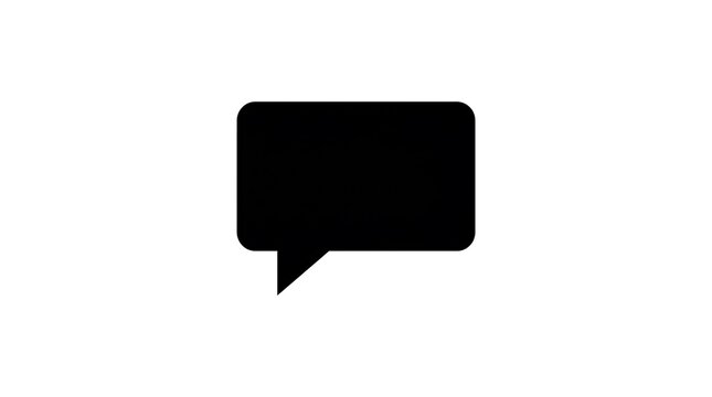 A minimalist black speech bubble illustration set on a plain white backdrop symbolizing communication dialogue messaging or information needing transmission