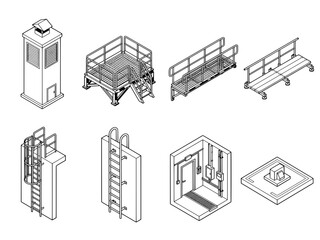 Fototapeta premium Architectural Service Access Structures and Maintenance Infrastructure – Isometric Vector Collection