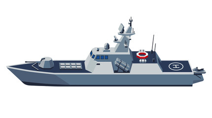 Modern Grey Naval Warship Isolated on White Background © Azrha