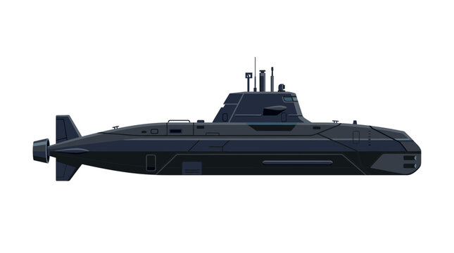 Modern military submarine vector illustration isolated on white background
