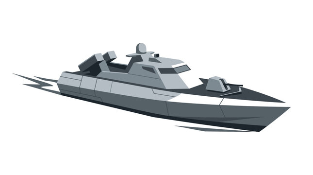 Modern Grey Naval Patrol Boat Vector Illustration