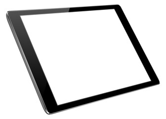 Tablet angle view. Realistic mobile device with white screen © MicroOne