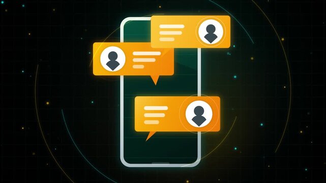 Modern smartphone showing multiple chat conversation bubbles with user icons
