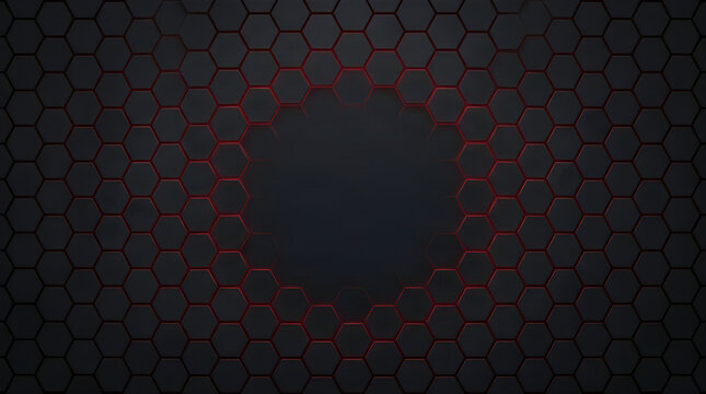 Dark hexagonal grid background with glowing red highlights geometric pattern red glow