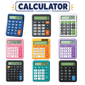 Calculator Icons Set, Mathematics, Finance and Calculation Symbols
