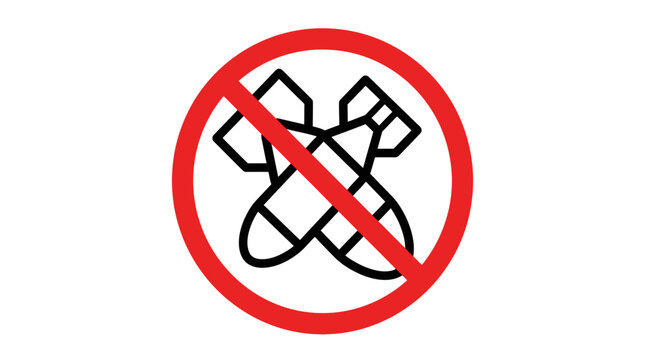 No war sign with crossed bombs icon isolated on white background.
