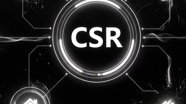 Futuristic digital interface with CSR text and tech elements