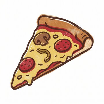Vintage screenprint style pizza slice vector with subtle ink misalignment effects.