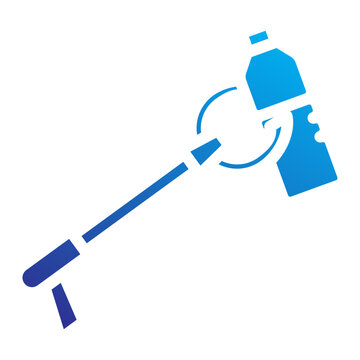 Manual litter picker tool grabbing a plastic bottle to represent active debris collection and recycling efforts on World Waste Day icon solid gradient style