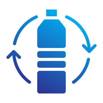 Plastic bottle surrounded by recycling arrows symbolizing the circular economy and the reuse of plastic materials for World waste day icon solid gradient style