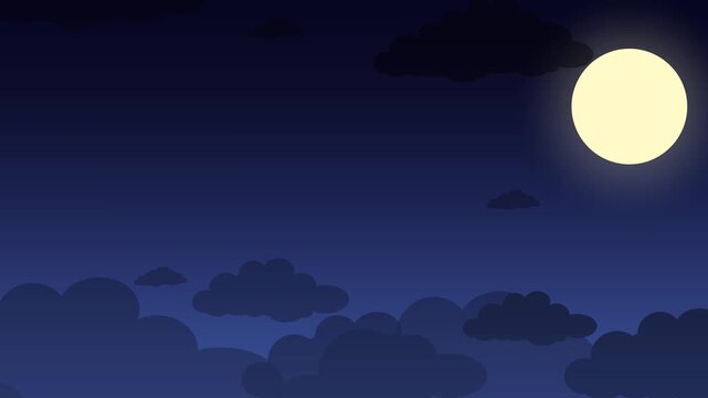 Night Sky with Full Moon, Drifting Clouds and Shooting Stars Animation Background