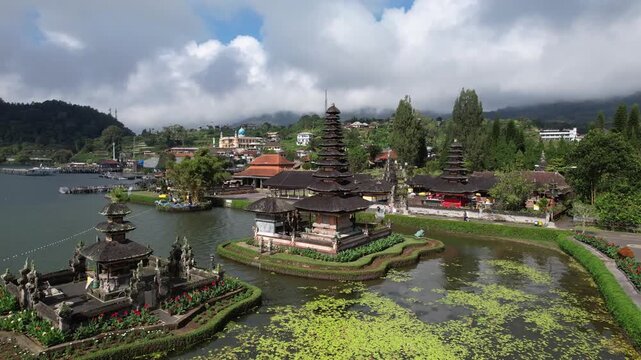4k Aerial Drone clip of Balinese Temple in Bali Indonesia