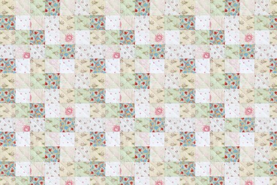 Seamless patchwork quilt pattern with soft floral and geometric prints patchwork geometric seamless
