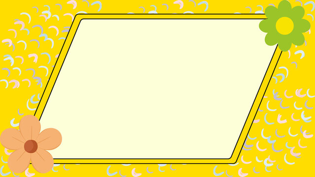 Retro floral frame background, vintage yellow aesthetic border with flowers, decorative blank copy space for spring and summer announcements