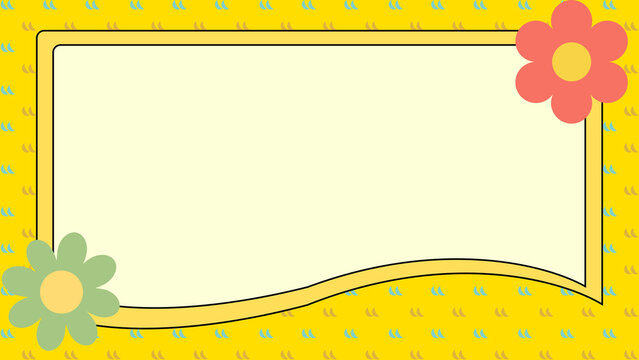 Retro floral frame with yellow background, vintage aesthetic border for text, decorative 70s style flower illustration, colorful greeting card template