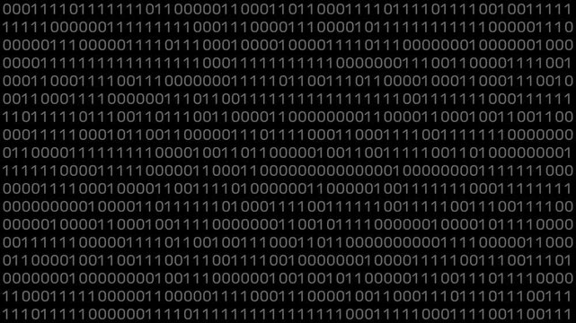 Binary Code Background with White Digital Data Stream in Minimal Matrix Style on Dark Screen Featuring Abstract Computing Pattern and Clean Layout