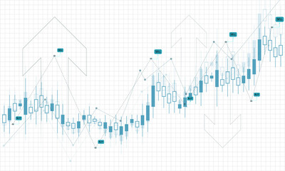 Fototapeta premium Blue and White Financial Candlestick Chart with Buy and Sell Indicators for Stock Market Trading Analysis. Stock PNG Business Elements