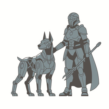 Female warrior with robot dogs in futuristic armor epic sci fi fantasy art illustration