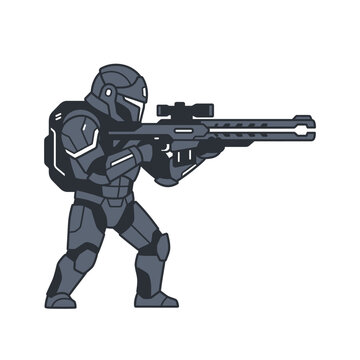 Futuristic armored soldier holding a tactical rifle sci fi mech warrior digital art concept illustration