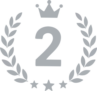 Silver second place award with crown and laurel wreath vector