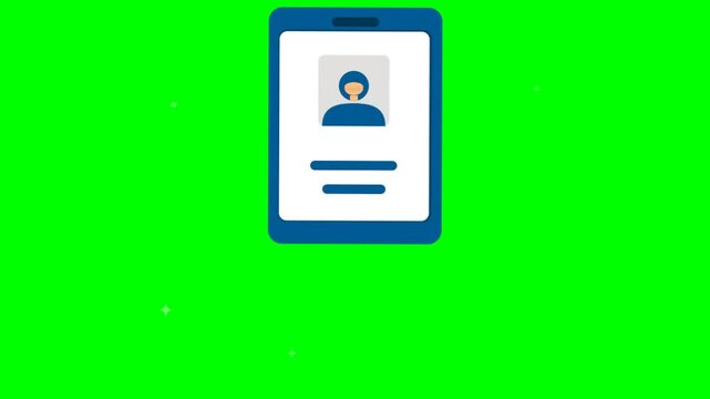 Animated ID card icon or employee identity badge on green screen. Motion graphic of a profile document for security and identification concepts.