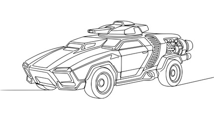 Fototapeta premium Futuristic Military Armored Vehicle Line Art Isolated