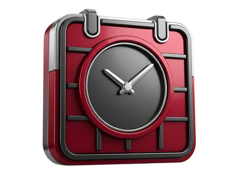 Premium red metal wall clock with modern design analog clock interior decor timepiece minimalist accuracy precision punctuality schedule planning management timekeeping as PNG element