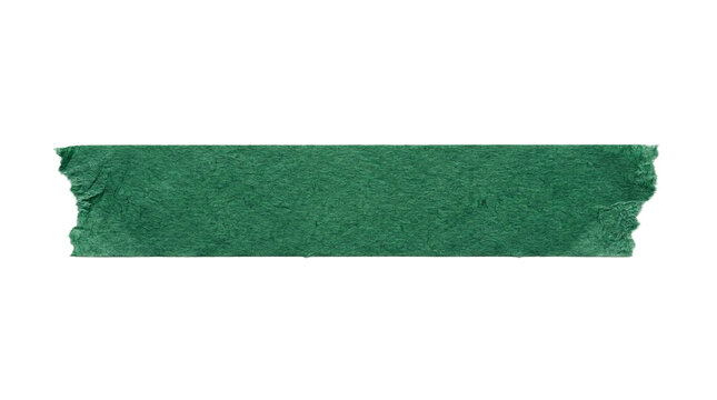 Green washi tape strip isolated on transparent. Adhesive paper tape for scrapbooking and design.