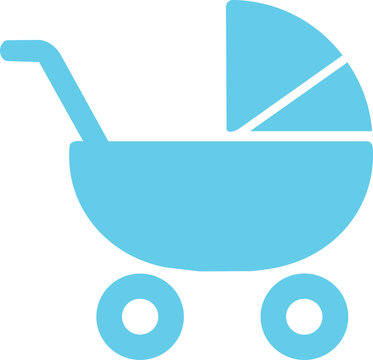 Blue baby stroller flat vector icon