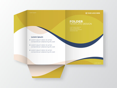 Professional Yellow and Navy Blue Presentation Folder Template Design with Die Cut Flaps