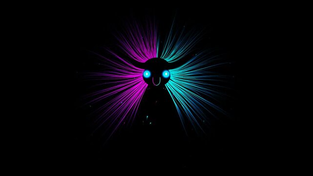 Abstract alien creature silhouette with glowing cyan and magenta light rays on a dark background for futuristic sci-fi concept art and digital creative design projects 4k Motion Video