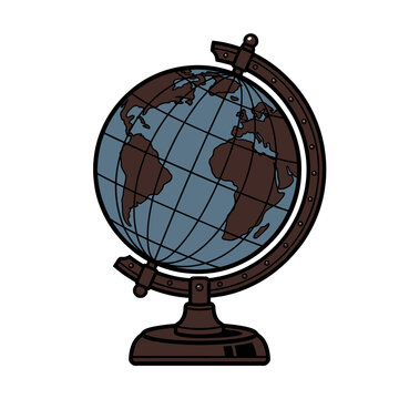 Vintage world globe retro desktop sphere vector illustration isolated on white background for travel school education concept