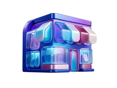 Premium 3D storefront building icon for online business with retail store shopping store digital store business shop ecommerce store 3D storefront store graphic digital commerce as cut out PNG