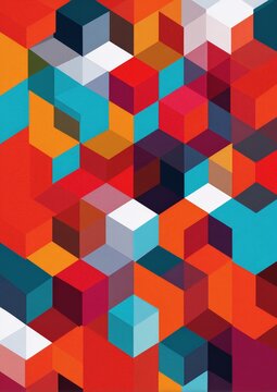 Abstract modern geometric background with overlapping red, orange, and grey 3D cubes