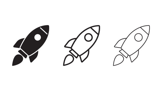 Rocket launch icon set for startups, innovation, and space exploration