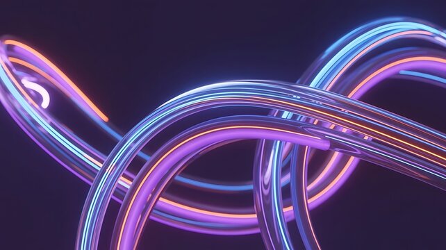 Metallic glowing tubes twist in complex loops creating a futuristic visual communication theme.