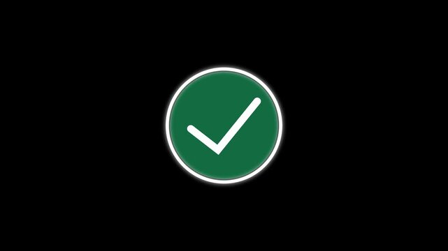 Green Check Mark Icon in Circular Badge on Black Background &ndash; Approval, Success, Verified and Confirmation Symbol .  4k